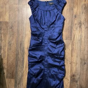Dress Barn Blue Ruched Sheath Midi Dress for Cocktail